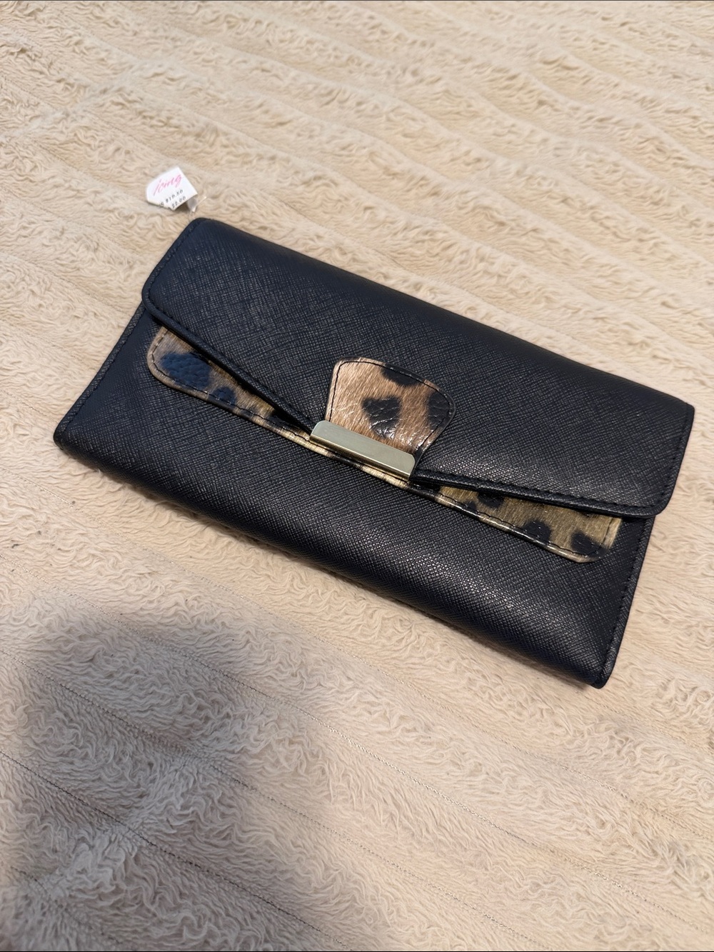 Icing Black Envelope Clutch with Leopard Accent